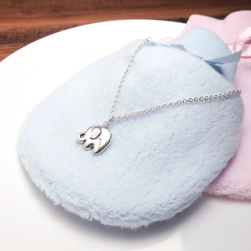 เงินแท้ สร้อยคอ สีเงิน - Baby elephant parent-child necklace (14+2 inches) 925 sterling silver customized item