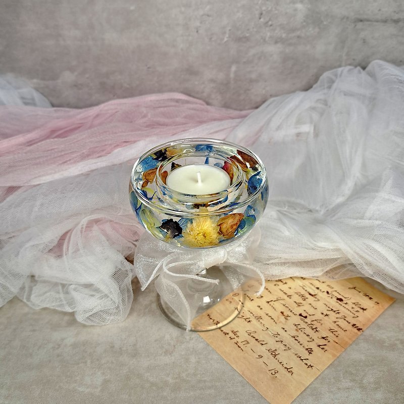茶蠟燭台 乾花燭台  婚禮裝飾 母親節  姊妹禮物 紀念品 情人節 - 香氛蠟燭/燭台 - 蠟 藍色