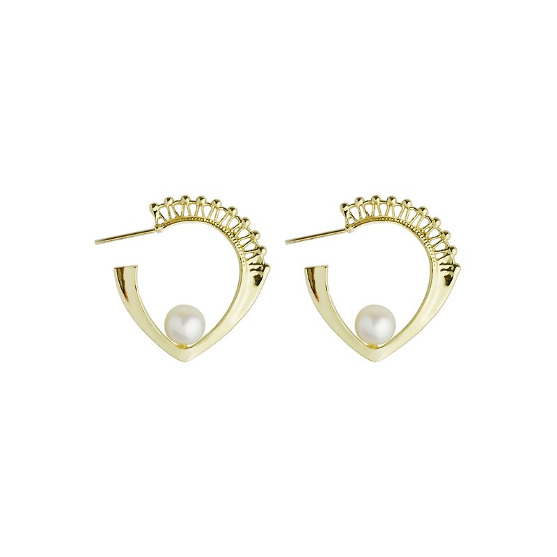 Lace design pearl earrings AEON GOLD - ต่างหู - โลหะ สีทอง