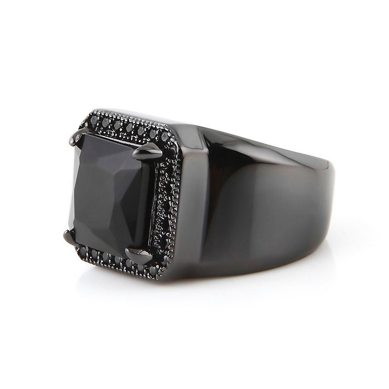 梯切鋯石戒指 Zircon Ring - 戒指 - 其他金屬 黑色