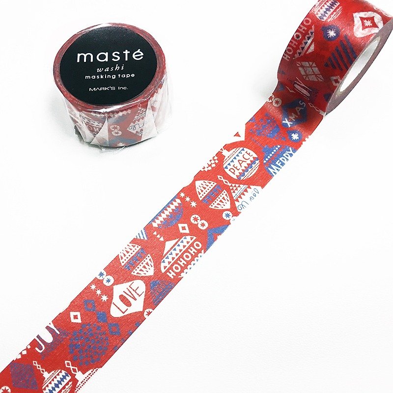 maste Xmas 和紙膠帶【聖誕裝飾訊息 (MST-ZX01-B)】 - 紙膠帶 - 紙 紅色