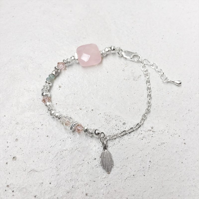 Zhu [Silver] - gentle pink (Mother's Day gift / silver bracelet / Austrian crystal elements / button bracelet / gifts / send her) - สร้อยข้อมือ - โลหะ 