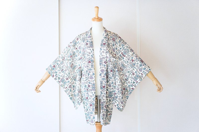 Kimono jacket, silk kimono, floral haori, Vintage kimono jacket /4340 - เสื้อแจ็คเก็ต - ผ้าไหม สีน้ำเงิน