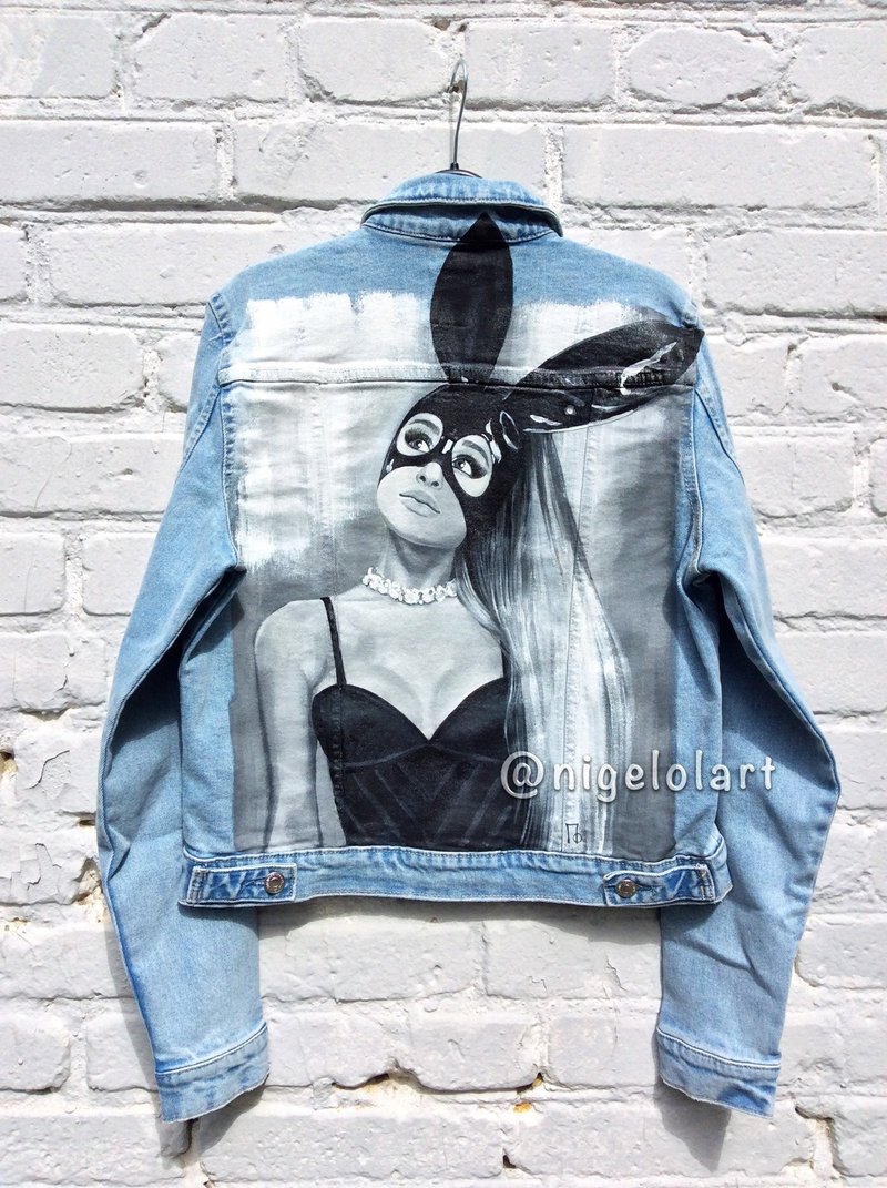 Painted Denim Jacket Ariana Grande Painte Custom jacket Gift personalized jacket - 女大衣/外套 - 棉．麻 多色