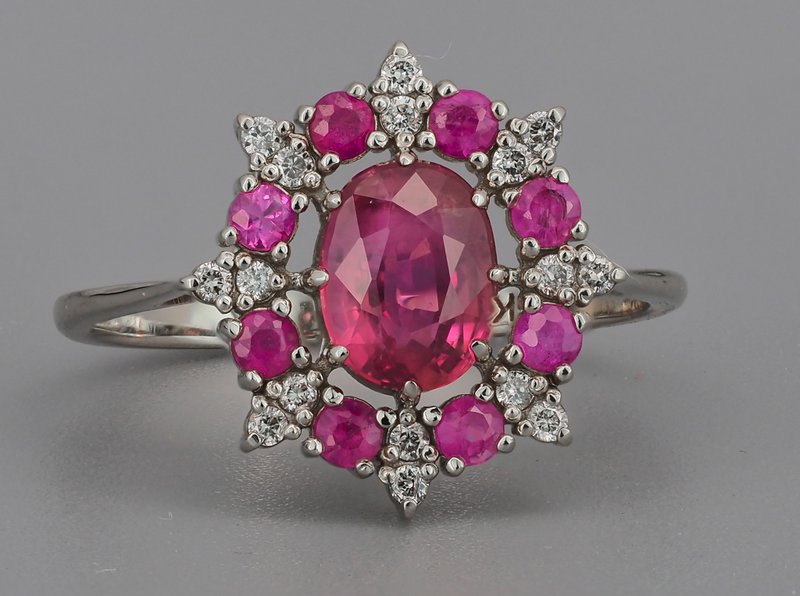 14k gold ring with ruby and diamonds - 戒指 - 貴金屬 金色