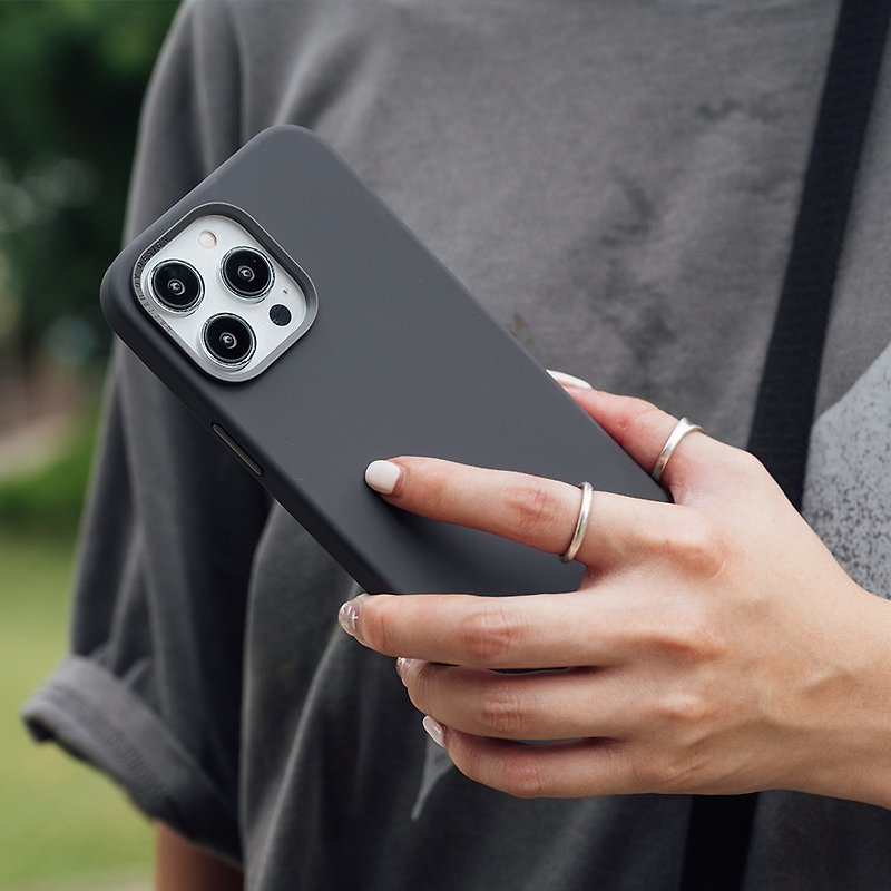 iPhone 15 Series LinoHue Liquid Silicone Two-Color Lens Anti-fall Phone Case - Dark Gray - Phone Cases - Plastic Gray