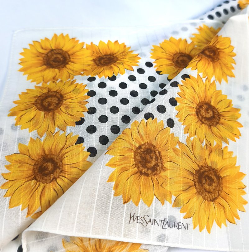Yves Saint Laurent Vintage Handkerchief Sunflower Gifts 18.5 x 18.5 inches - 手帕 - 棉．麻 金色