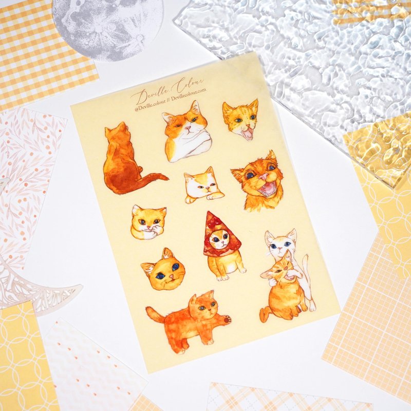 【Ahhhh Meow】Washi Sticker Sheet - Stickers - Paper Yellow