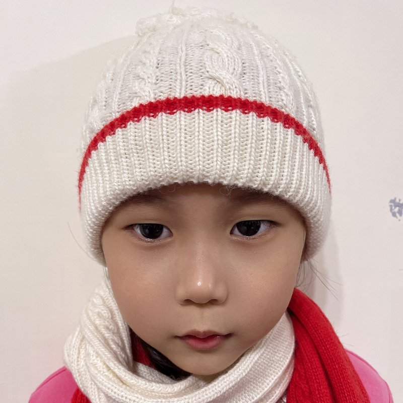 五折出清 兒童毛帽【ISW】美麗諾羊毛毛球線帽-白色 (兩色可選) - 帽子 - 羊毛 白色