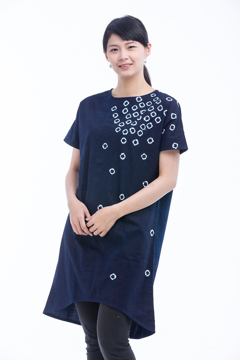 水手織りのドレスの酸素青色染料_フェアトレード - ワンピース - コットン・麻 ブルー