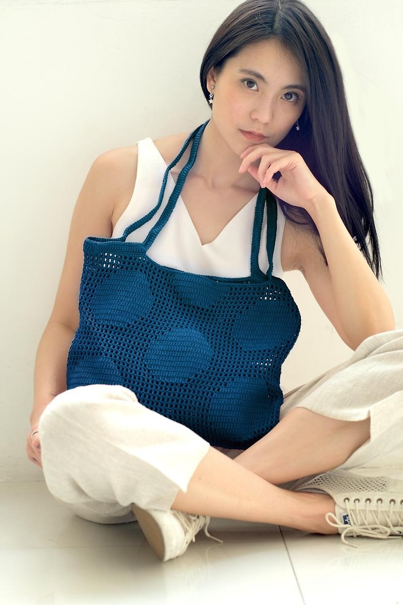Crochet Polka Dot Tote Bag | Ocean - Handbags & Totes - Other Materials Blue