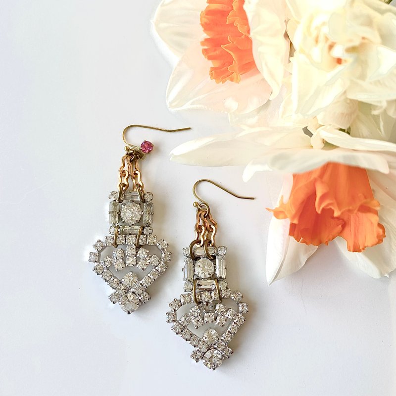 Clear Vintage Rhinestone Buckles Earrings - ต่างหู - แก้ว สีใส