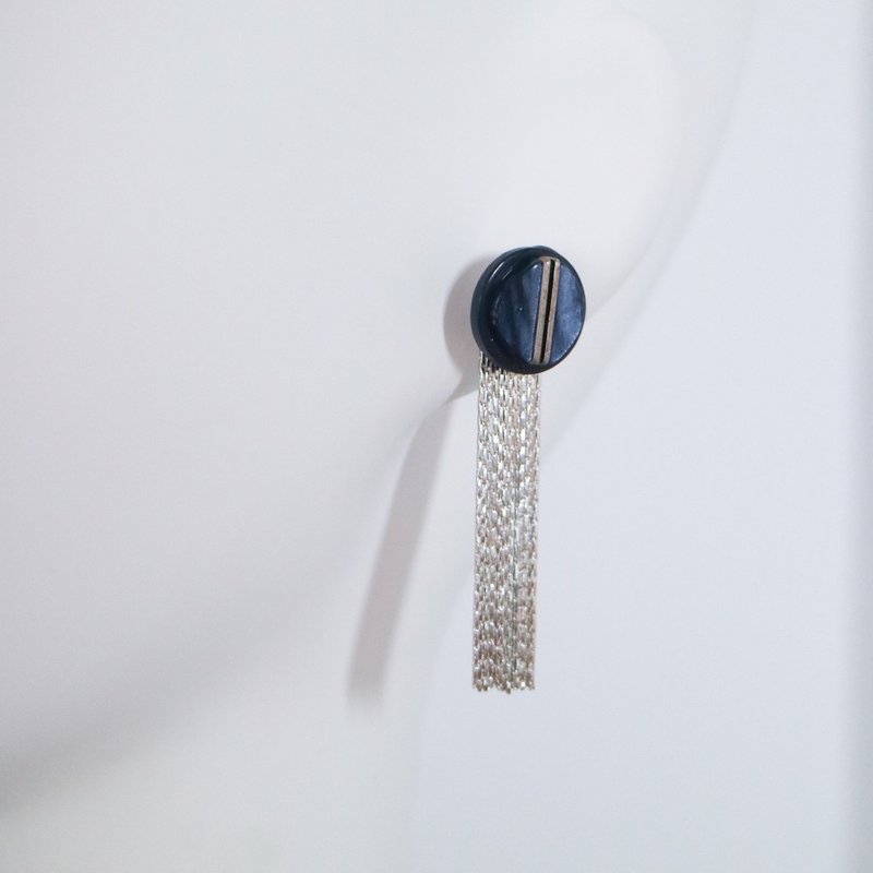 Dual-Wear Blue Vintage Pearlescent Tassel Long Earrings, Studs/Clips, Original - Earrings & Clip-ons - Other Metals Blue