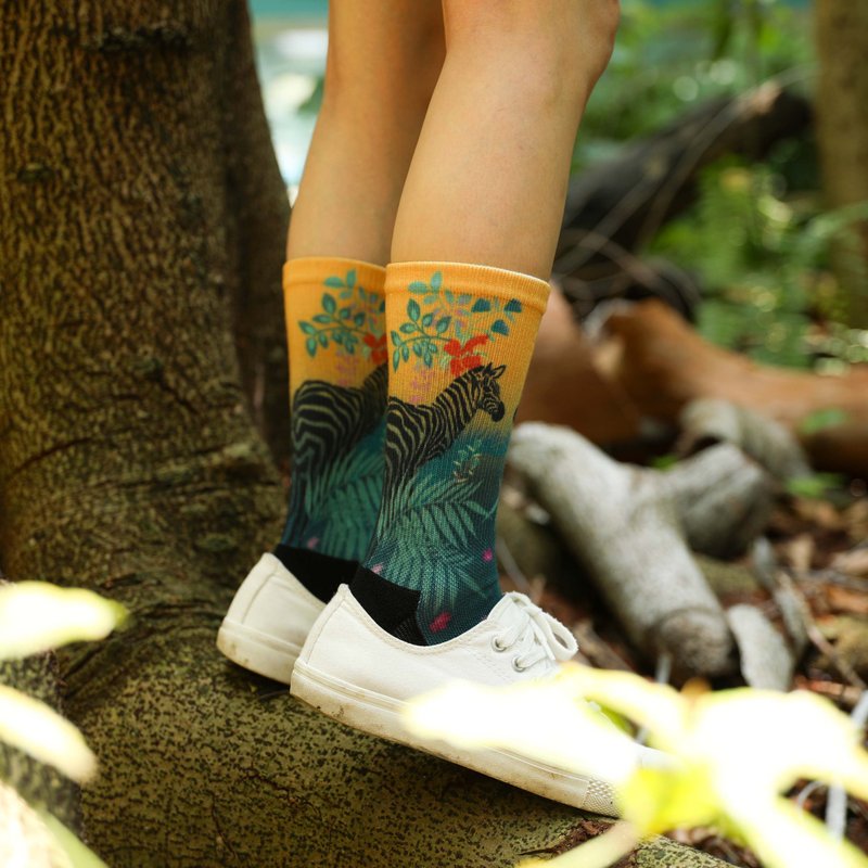 [Small Creation Socks] African Animals-Zebra/Sports Socks/Savannah/Animals/Nature/Wild Beauty - ถุงเท้า - วัสดุอีโค สีส้ม