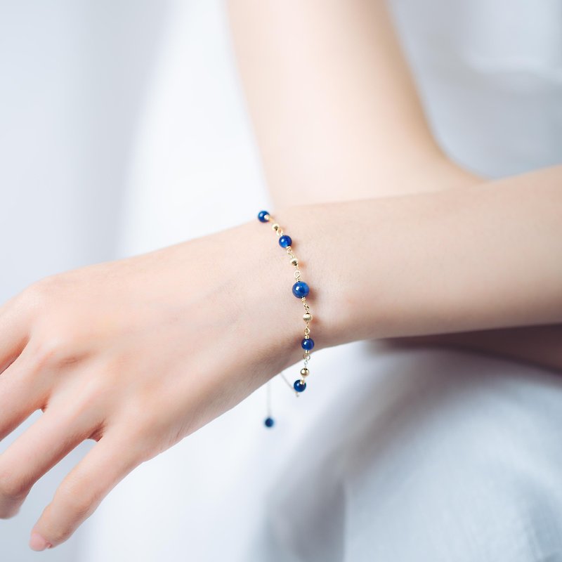 藍晶石14K包金手鍊 | 九月誕生石 | 天然水晶客製手鏈禮物 - 手鍊/手環 - 半寶石 藍色