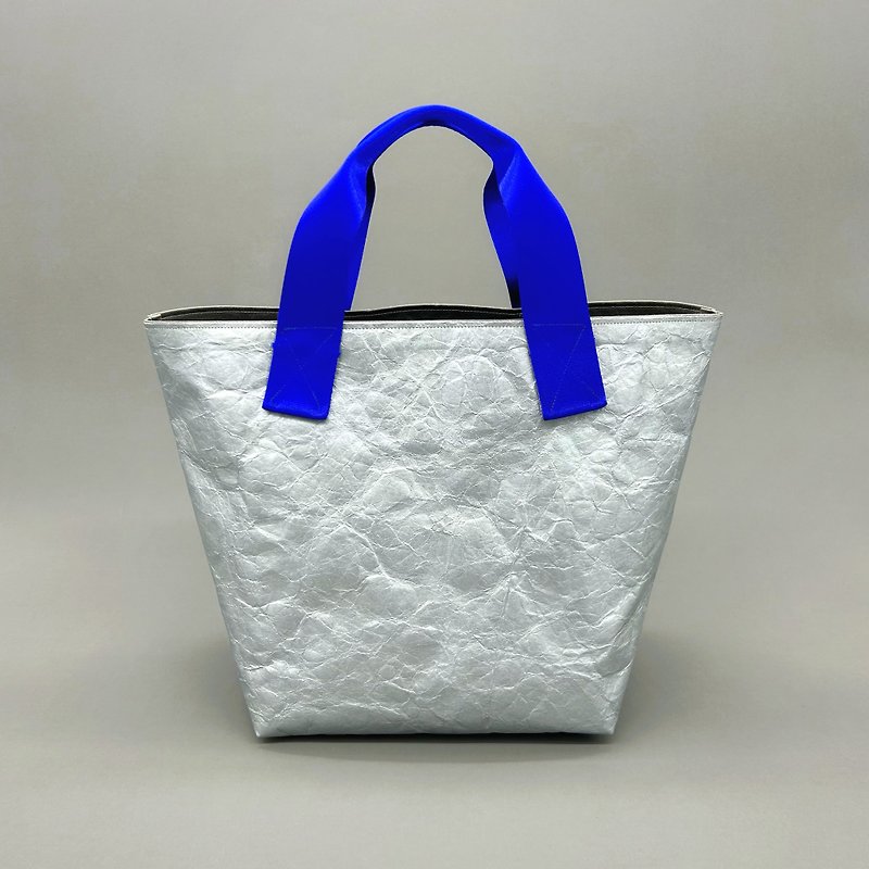 [Tokyo] Special material ecological tote bag silver x ultramarine blue / petit M - Handbags & Totes - Waterproof Material Silver