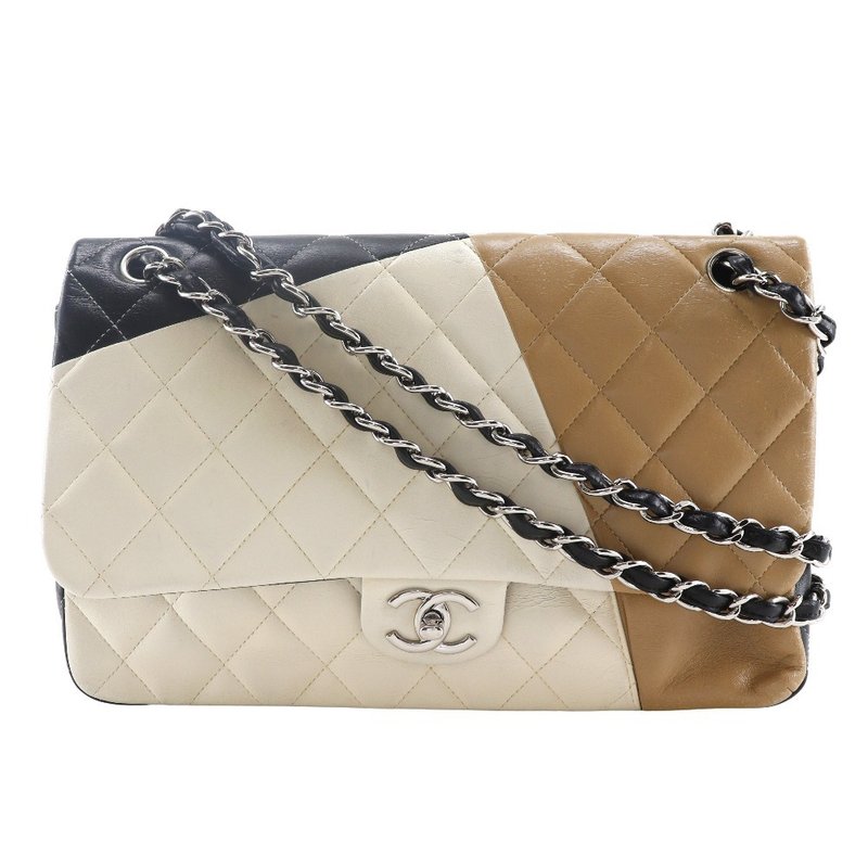 【日本直送】シャネル CHANEL デカマトラッセ30 ショルダーバッグ チェーンショルダー ダブルフラップ カーフ 黒/白/茶 レディース【中古】 - 側背包/斜背包 - 真皮 黑色