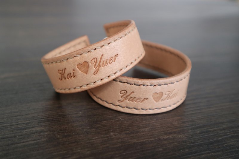 1+1 combination // custom tanned leather hand-sewn S-hook bracelet lovers bracelet free shipping | - Bracelets - Genuine Leather 