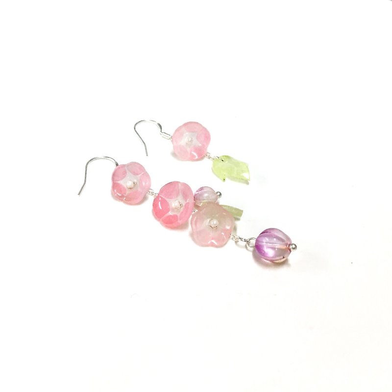 [Miniature] Hanabusa asagao II. Morning glory. your name. Summer Scent. s925 silver. Dangle silver earrings / ear hook / ear clip - Earrings & Clip-ons - Other Materials Pink