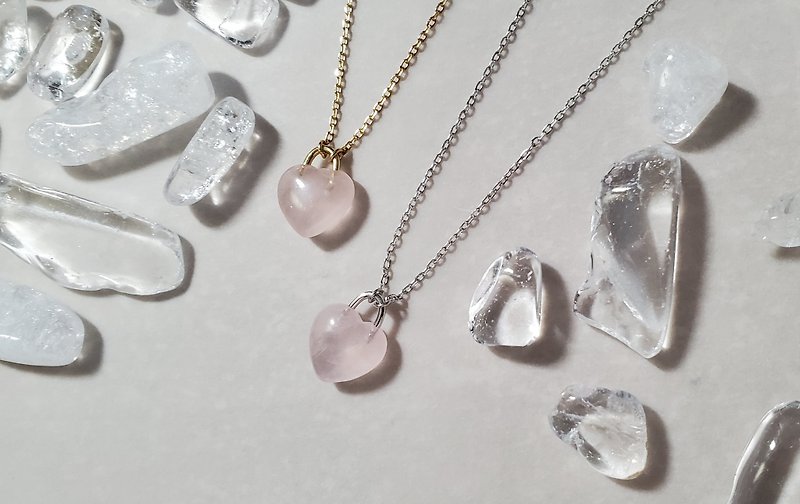 Natural Rose Quartz Lock in Heart Shape Necklace in 14K Gold Plated 925 Silver - Necklaces - Sterling Silver Pink