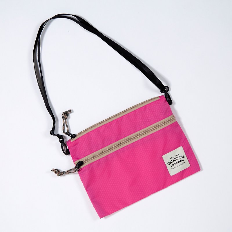 Two Zipper Pink Ripstop Sacoche bag / crossbody/ light weight / clutch