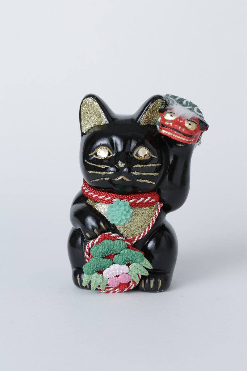 招き猫　獅子舞ご縁猫　黒厄除 - 擺飾/家飾品 - 陶 黑色