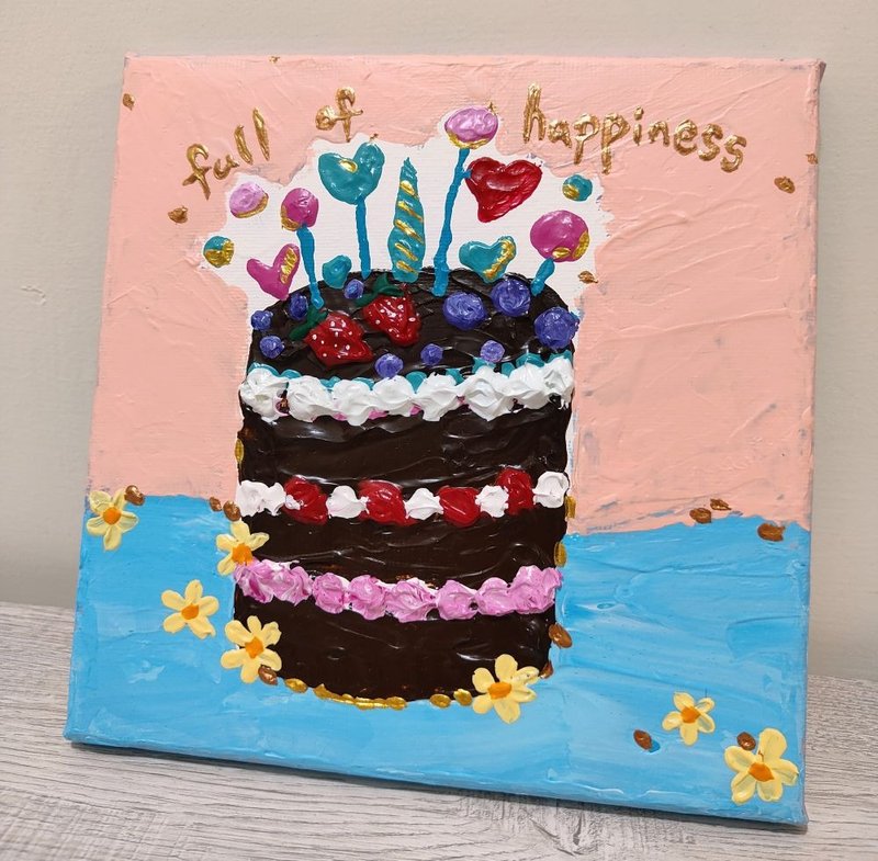 【客製】生日蛋糕無框畫/壓克力畫/掛畫/姓名訂製 - 似顏繪/客製畫 - 棉．麻 