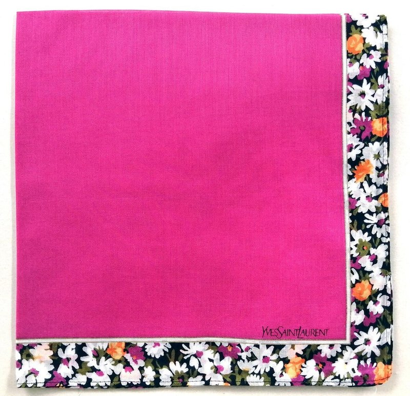 Yves Sain tLaurent Vintage Handkerchief Floral Pink Pocket Square 19 x 19 inches - 手帕 - 棉．麻 紫色