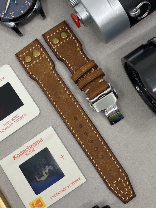 ブラウンヴィンテージレザーパイロットの時計ストラップ22mm20mm