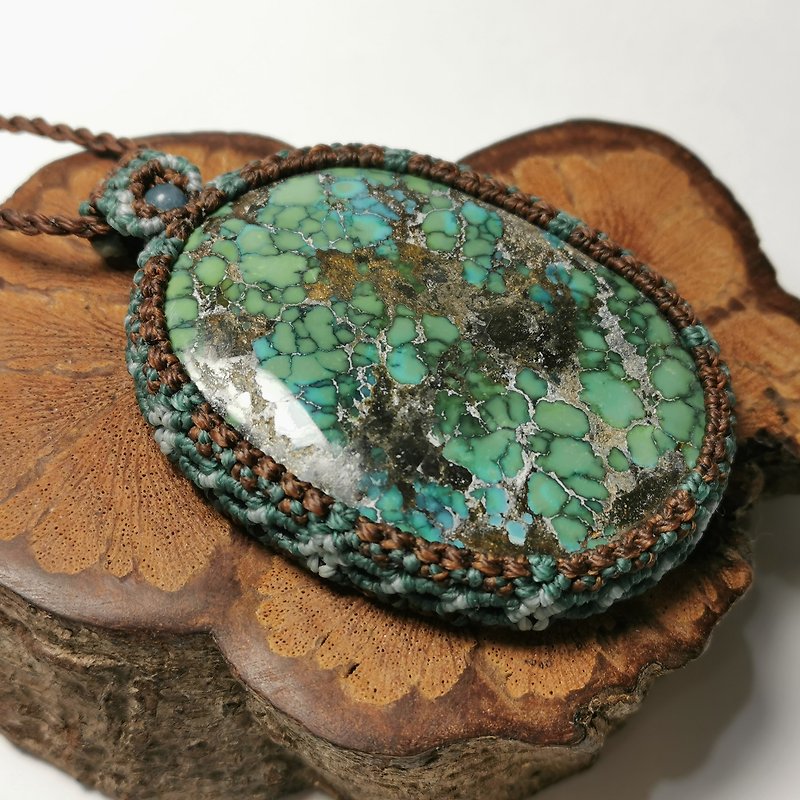 Exclusive for customer order-Hubei Turquoise-High Porcelain/Earth Green/ Wax Wire Wrapped Frame Design/Repurchase Sterling Silver Necklace - Necklaces - Semi-Precious Stones Green