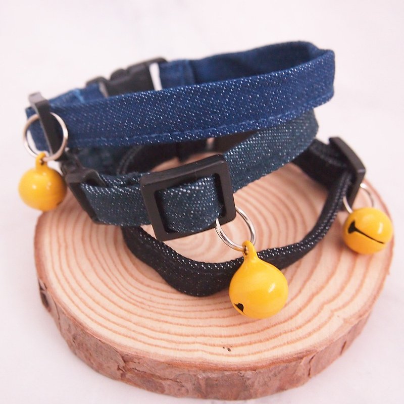 Simple denim cat mini dog small dog decorative collar - ปลอกคอ - ผ้าฝ้าย/ผ้าลินิน สีน้ำเงิน