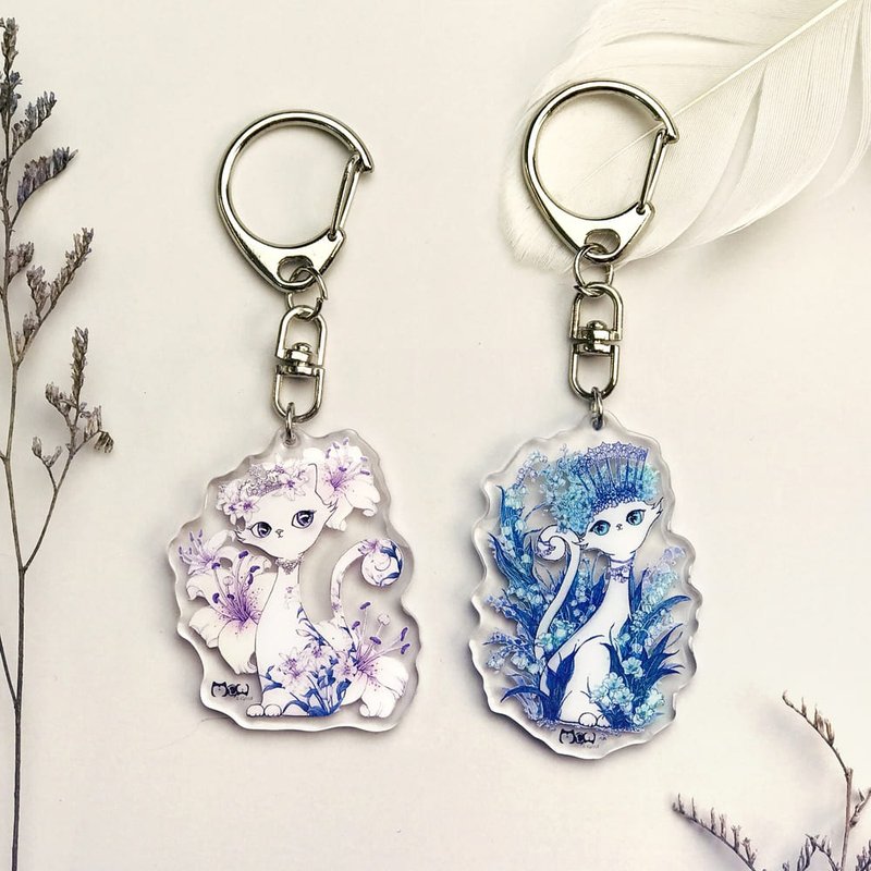鑰匙圈 | 吊飾 | 滴膠款壓克力 - 百合花小女王、藍鈴花女王貓 - 吊飾/掛飾 - 壓克力 多色