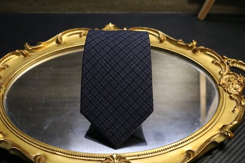 壞紳士 深藍小格紋羊毛領帶紳士商務窄版necktie