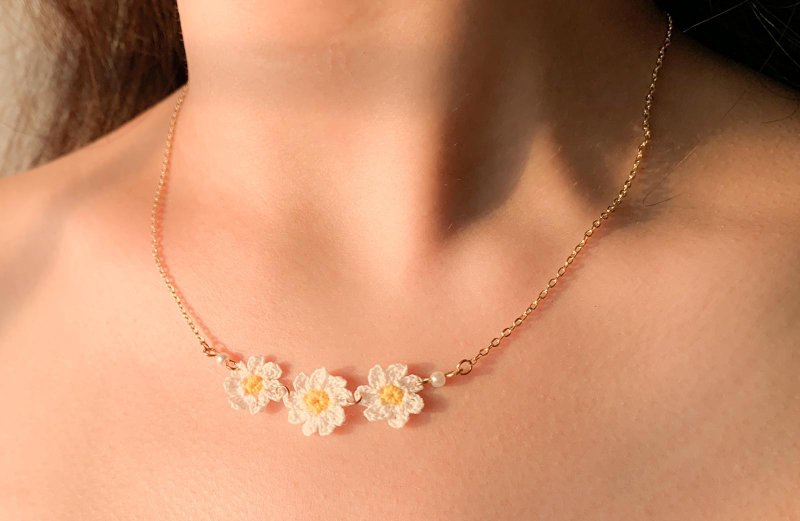 【Pearl Daisy Crochet Necklace/Necklace】- Daisy Series - Necklaces - Thread Yellow