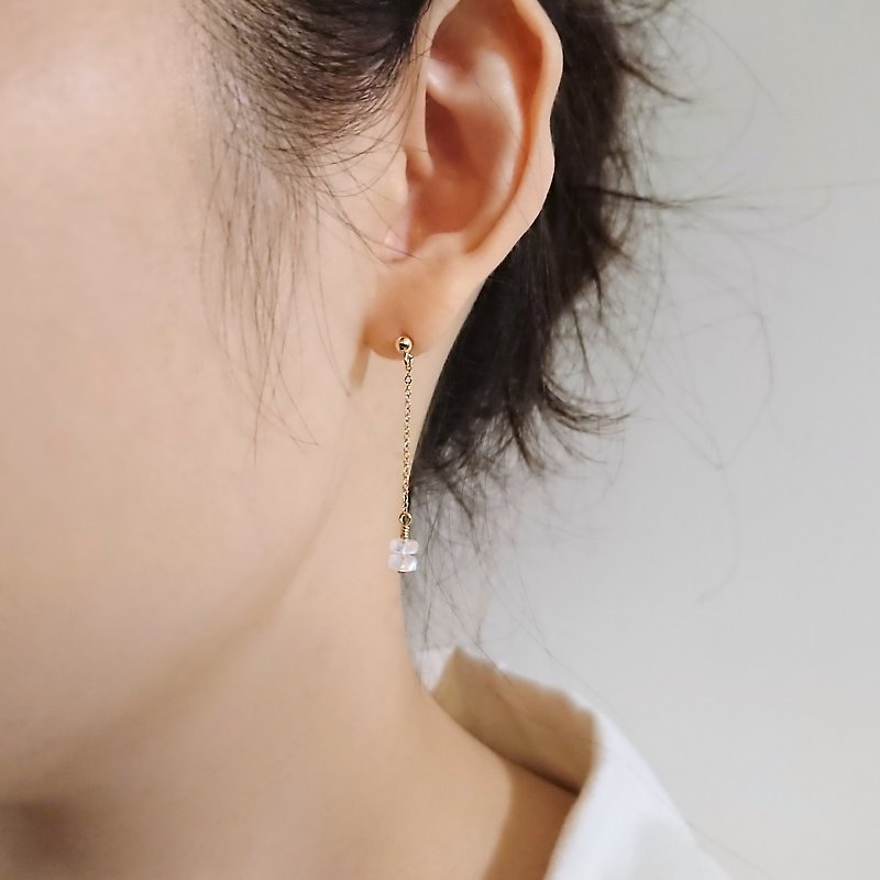 Moonstone Faceted Rondelles 14K GF Thin Chain Dangle Earrings - Earrings & Clip-ons - Semi-Precious Stones White