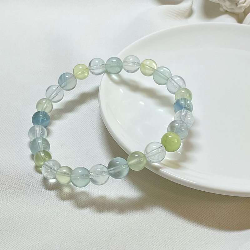 【嚴選】碎冰海藍寶 清透漸變葡萄石 藍綠螢石 水晶手鍊 - 手鍊/手環 - 寶石 綠色