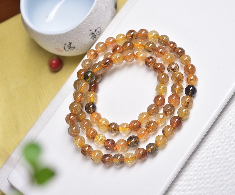 純天然彩發晶圓珠3圈手鏈 發絲多閃 晶體通透 - 手鍊/手環 - 水晶 