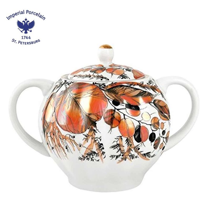 Russian Imperial Porcelain Sunset Garden 22K Gold Handmade 450ml Sugar Bowl (5 oz) - Teapots & Teacups - Porcelain Gold