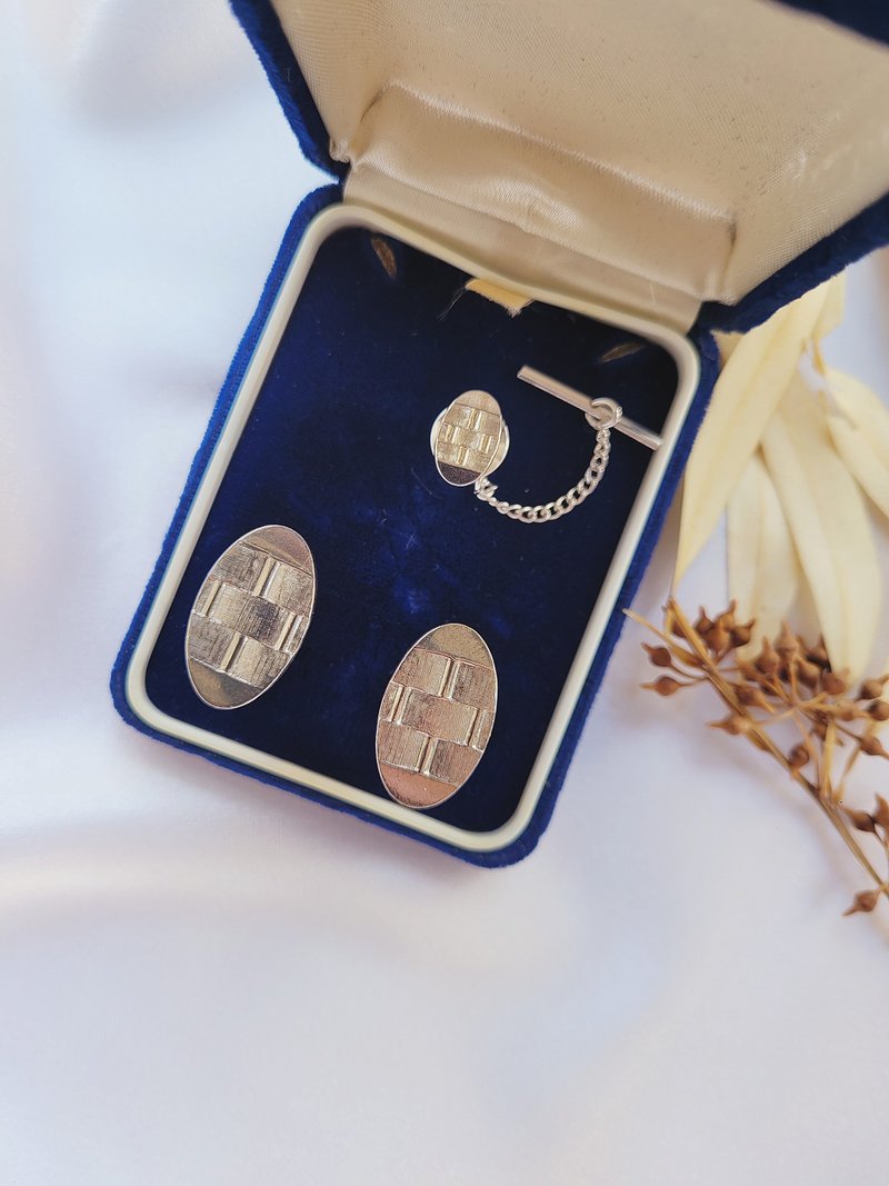 美國西洋古董飾品 / 銀色銜接格紋古董袖扣 Cufflinks / 男士珠寶 - 袖扣 - 其他金屬 