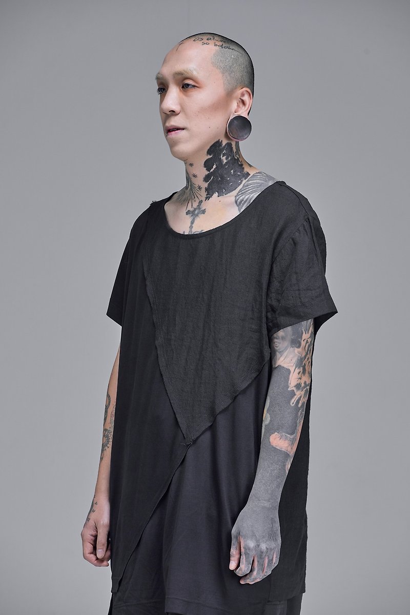 Jon T-Shirt - เสื้อฮู้ด - ผ้าฝ้าย/ผ้าลินิน สีดำ