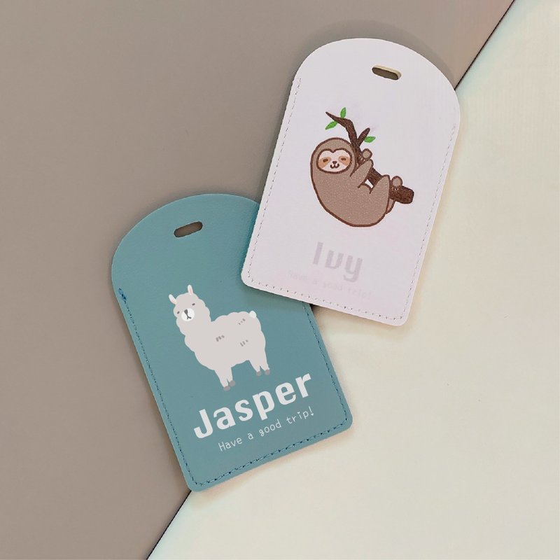 [Amy Weier’s customized name] Animal series illustration style leather texture luggage tag - Passport Holders & Cases - Faux Leather 