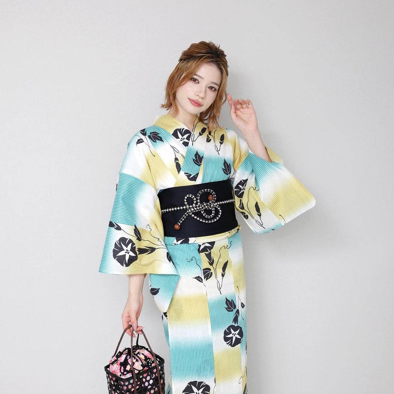 日本 和服 日本染色 梭織 女性 浴衣 腰封 2件組 F x71-b3 yukata - 其他 - 其他人造纖維 黑色
