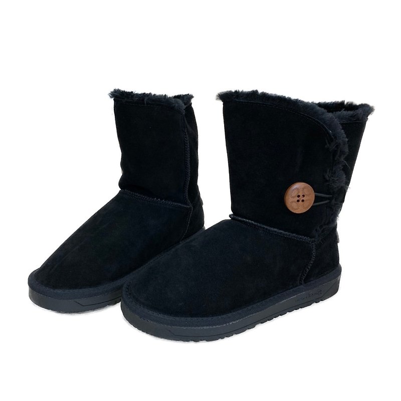 Warm Plush Leather Snow Boots-Black - Women's Booties - Genuine Leather Black