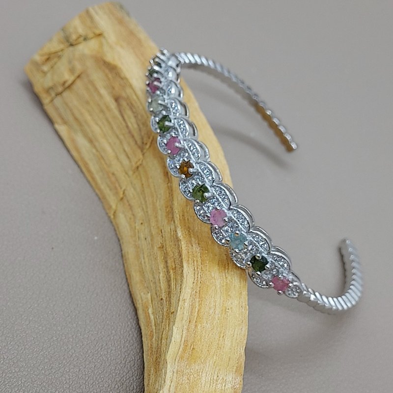 Tourmaline and Half Silver Stone Bracelet- Lucky, Longevity and Health - สร้อยข้อมือ - เครื่องประดับพลอย 