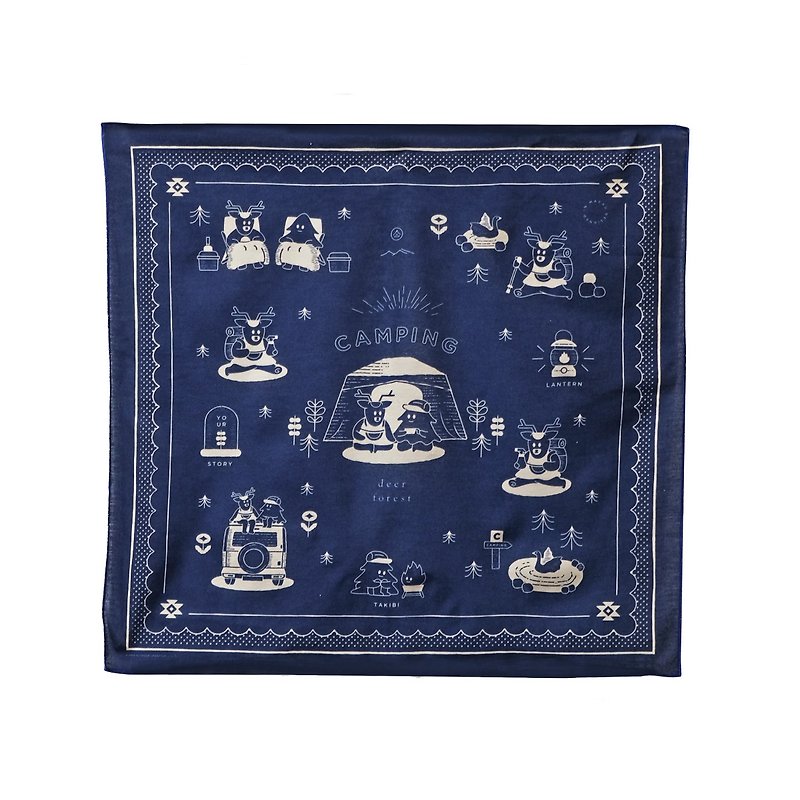 Puu Tibetan blue ethnic style illustration hanging cloth decoration cloth deer forest - Handkerchiefs & Pocket Squares - Polyester 