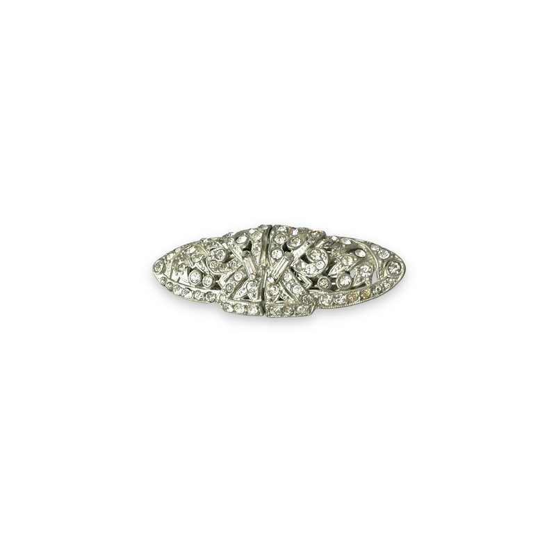 Antique USA Coro Duette Brooch Signed Patented Rhodium Plated Art Deco 1930s - 胸針 - 其他材質 透明