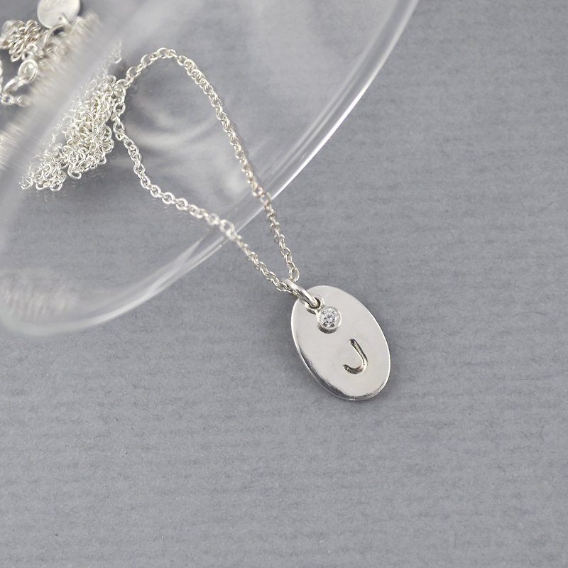 Personalized Stamp Initial Necklace,Sterling Silver,Customized - สร้อยคอ - เงินแท้ สีเงิน