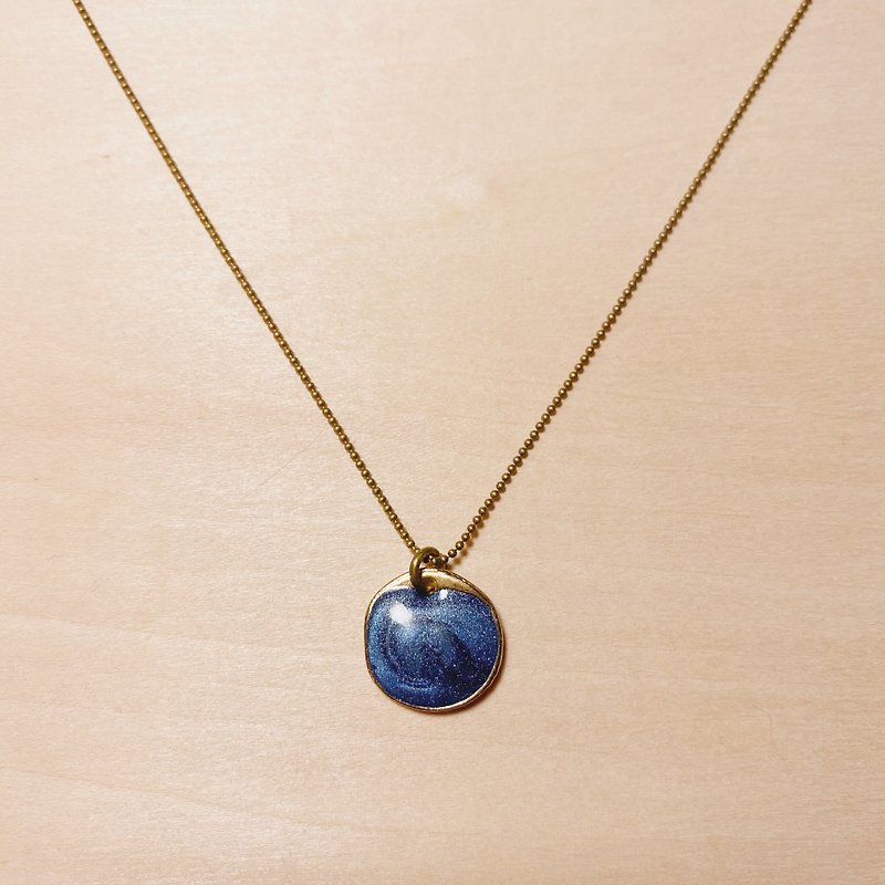Vintage drip oil sapphire blue fine necklace - สร้อยคอ - ทองแดงทองเหลือง สีน้ำเงิน