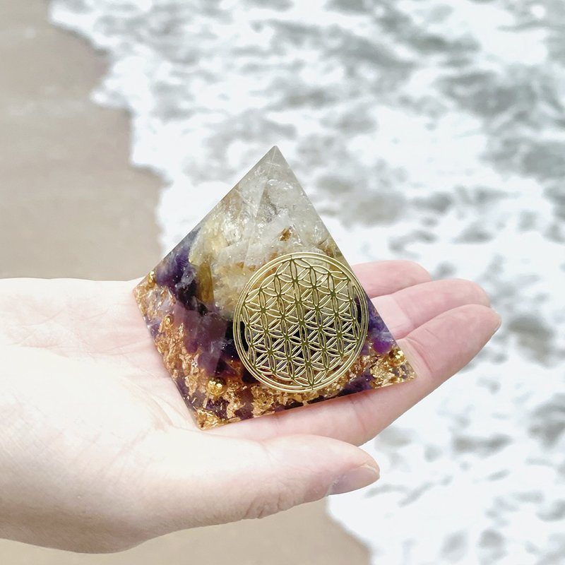 【白水晶+黃水晶+紫水晶】奧根能量塔Orgonite (6cm/5cm) - 擺飾/家飾品 - 水晶 