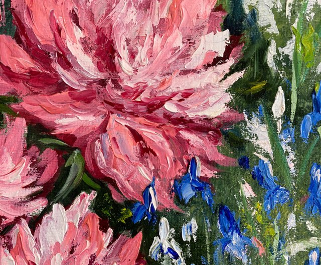 Peonies Flowers Painting Oil Original Wall Art Meadow Soulart Décor I - Colorful Big Flowers Painting Peonies Flowers Painting Oil Original Wall Art Meadow Soulart Décor I - Colorful Big Flowers Painting